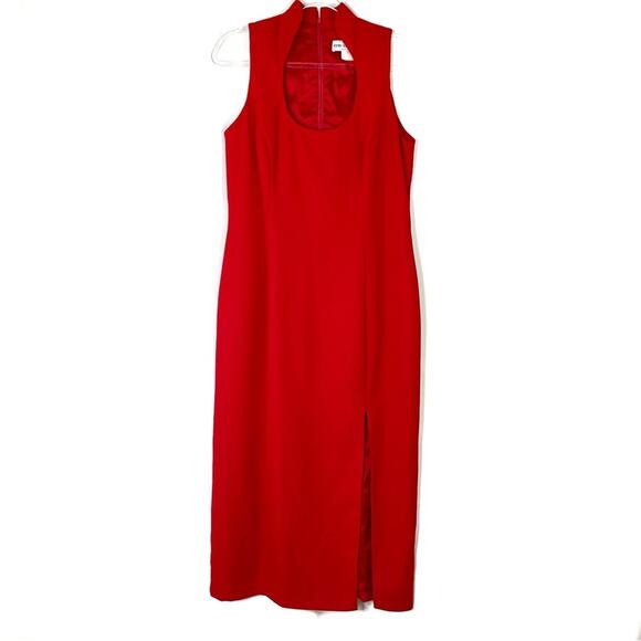 HW Collections | Vintage Red Sleeveless Dress Made in USA Long Scoop Neck 12 - Picture 1 of 8